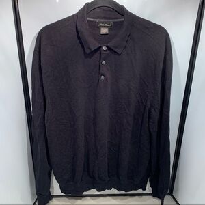 Eddie Bauer Mens Polo Shirt XL Black Cotton Cashmere Long Sleeve Sweater